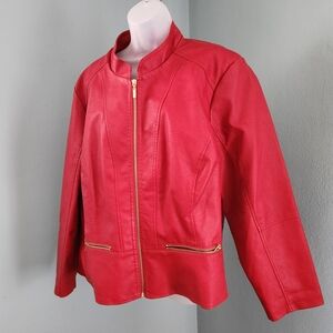 Baccini 3X Red Faux Leather Zip Front Jacket